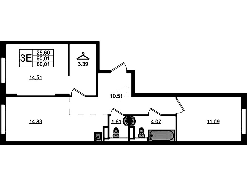 2-комнатная квартира 60.01 м², 8/12 эт., ЖК «Новые Лаврики»